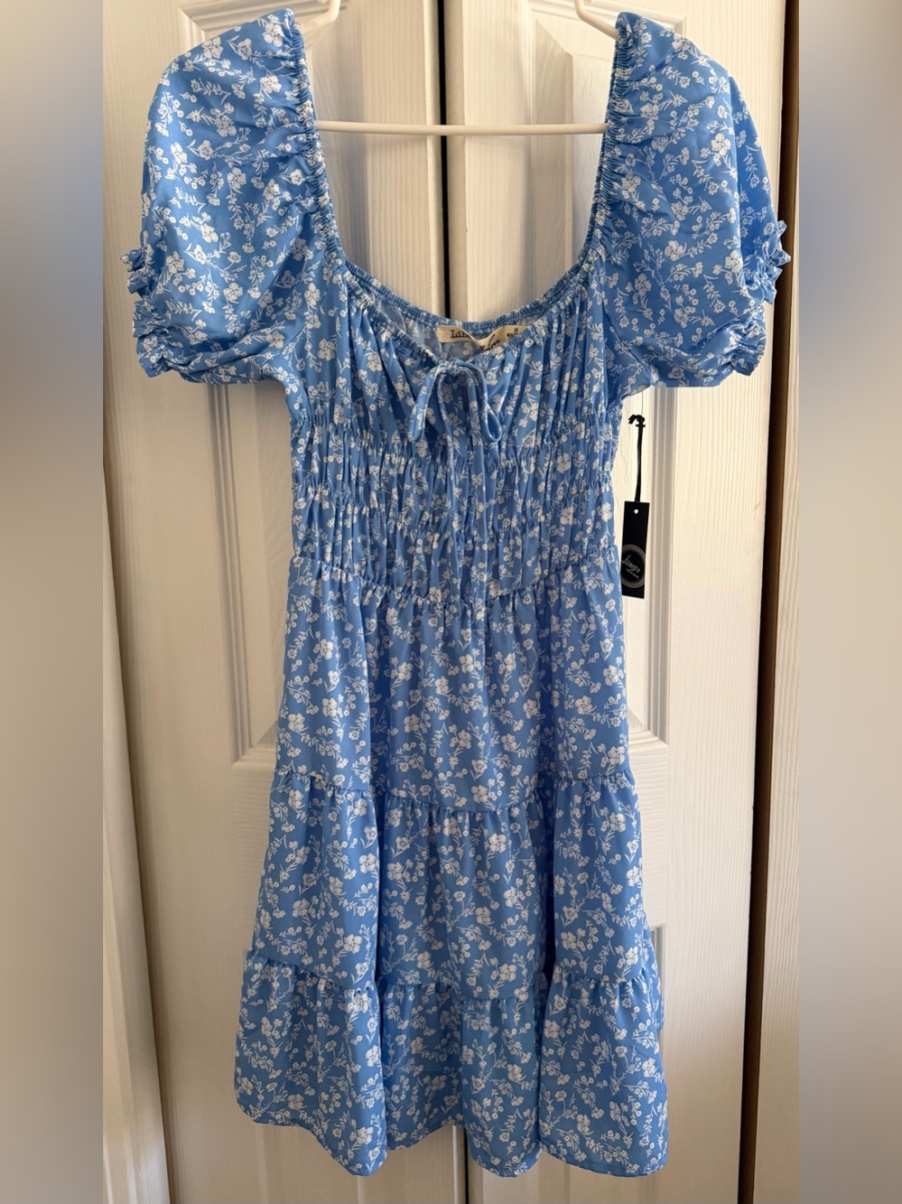 Liberty Love Blue Floral Smocked Dress with Puff Sleeves